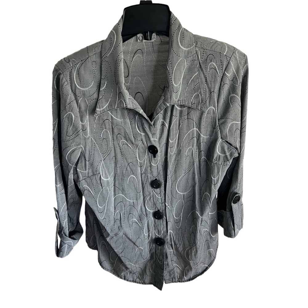 CB Career Women’s Grey Pattern Button Down Blouse
